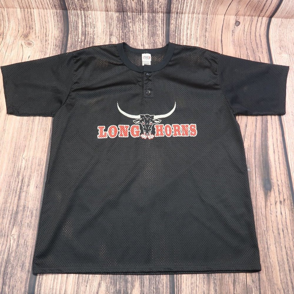 Vintage High Five Texas Longhorns Black Knit Football Mesh Jersey EUC Size XL